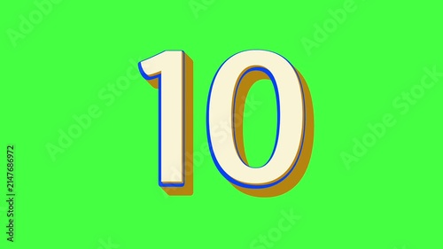 15 second countdown timer animation featuring a large retro cream number with blue outline and brown shadow on a bright green background ideal for presentations, classrooms, time management  