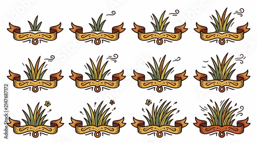 herb plant banners, illustrations of herbs with ribbons
