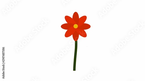 Animation of an orange flower growing, in a simple, flat style.