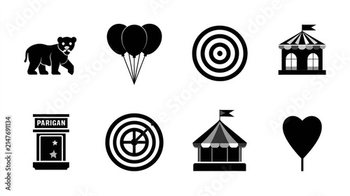 Set of black carnival and fairground themed icons
