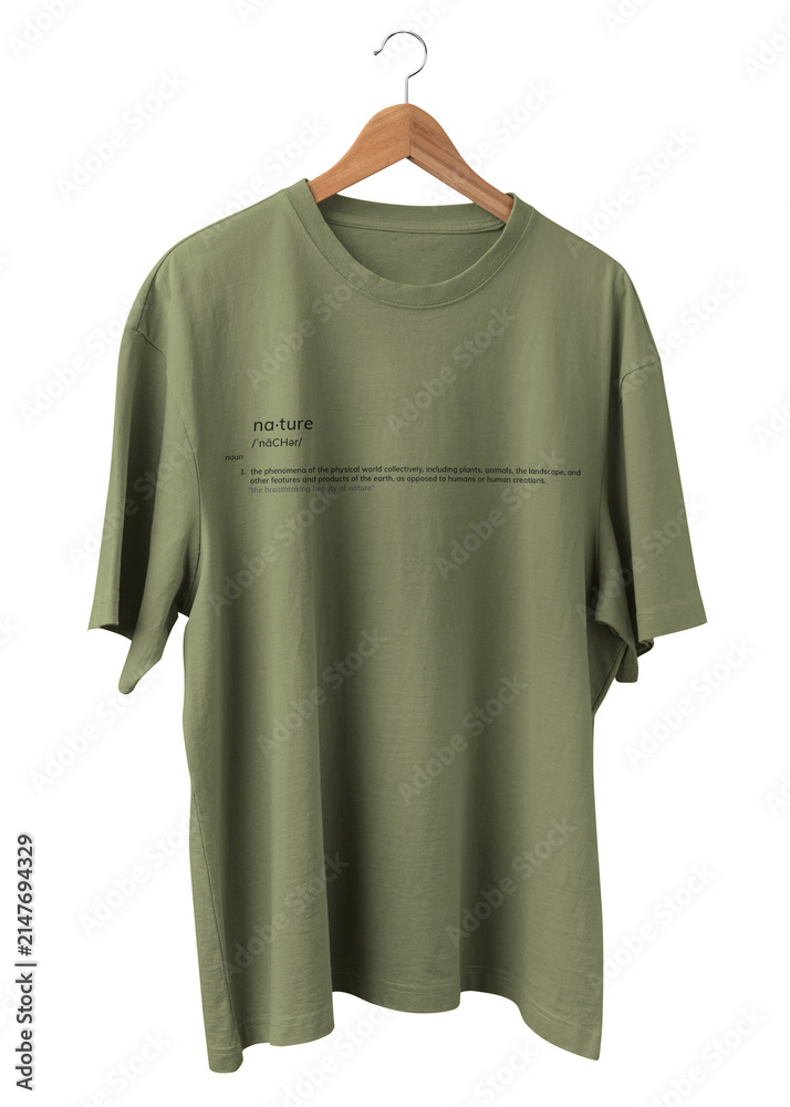 Obraz premium T-shirt png, green simple fashion with printed quote, transparent design transparent background