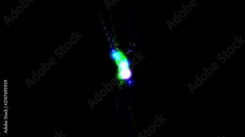 Bright glowing pixelated light particles animation on dark background