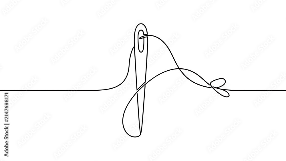 Obraz premium Minimalist line art sewing needle white background.