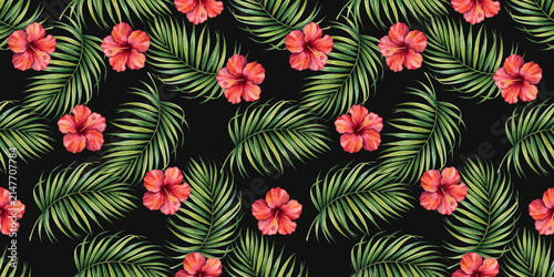 tropical, foliage, leaves, pattern, seamless, background, botanical, vector, nature, forest,