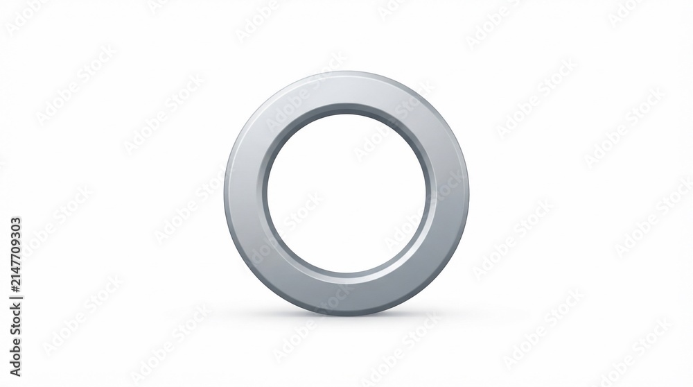 Obraz premium Realistic 3D silver metallic ring isolated on white background, modern glossy circular shape element