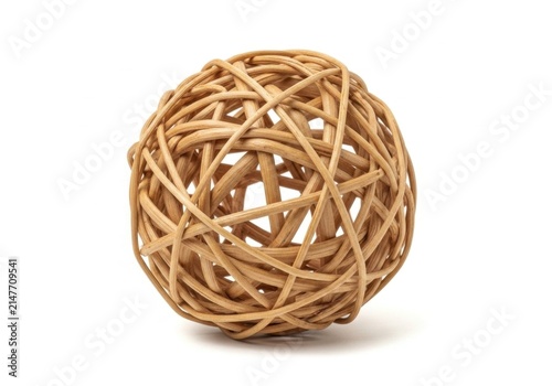 Single decorative woven rattan sphere isolated on white