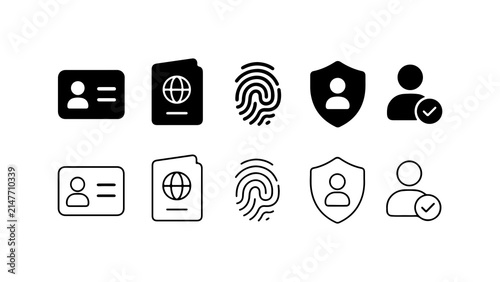 Identity Verification and Personal Security Icon Set in Solid and Outline Style