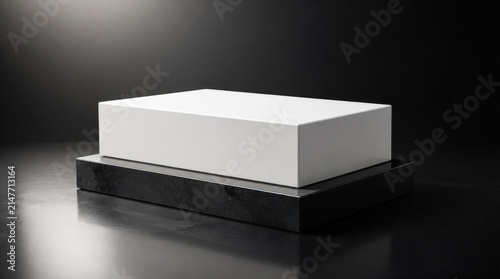 Minimal White Box on Black Marble Base Studio Shot