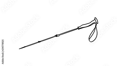 Simple line art hiking stick white background.