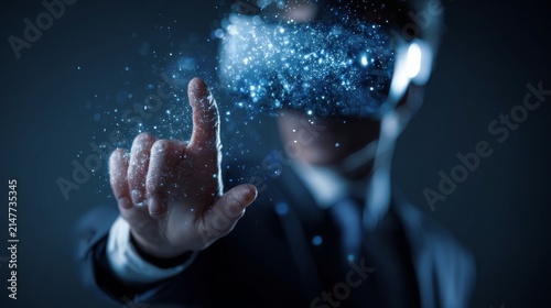 Businessman using virtual metaverse technology with artificial intelligence, global internet network, digital connectivity, future innovation, virtual reality, cyber technology, and global business co