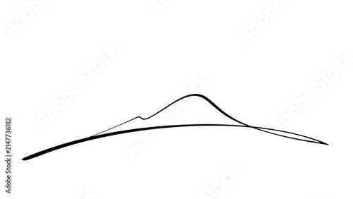 Minimalist mountain line art white background.