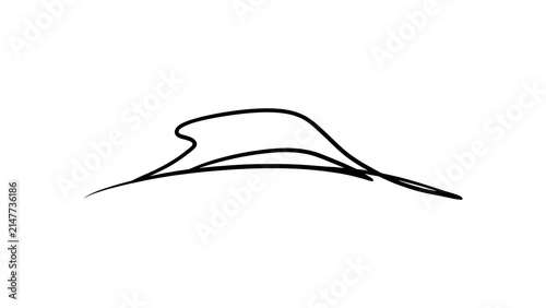 Minimalist mountain line art white background.