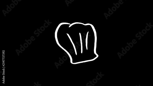 Chef hat hand drawn animation, animated cook hat motion graphic illustration, kitchen cooking bakery toque line art sketch doodle loop clip art icon design