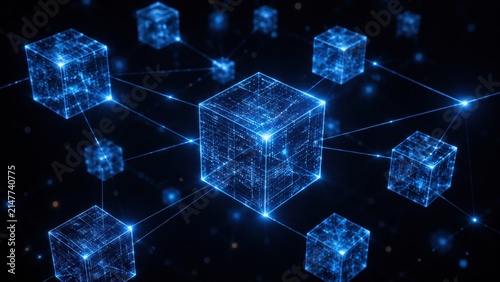 Glowing digital cubes connected in futuristic network