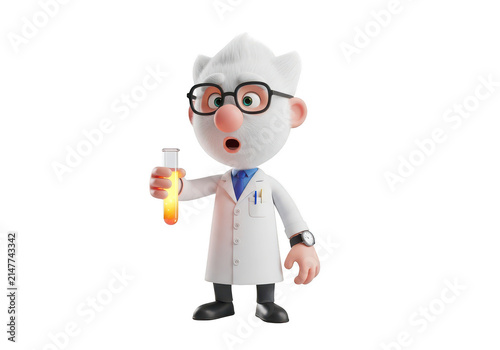 Cartoon scientist holding test tube