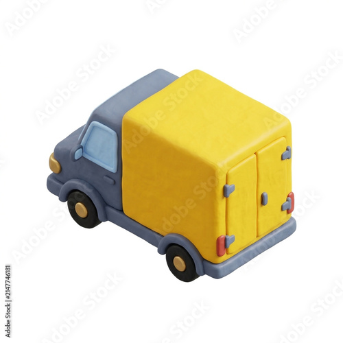 Clay miniature delivery van isolated on transparent background