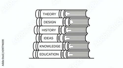 Stack of books line art illustration with education concept text