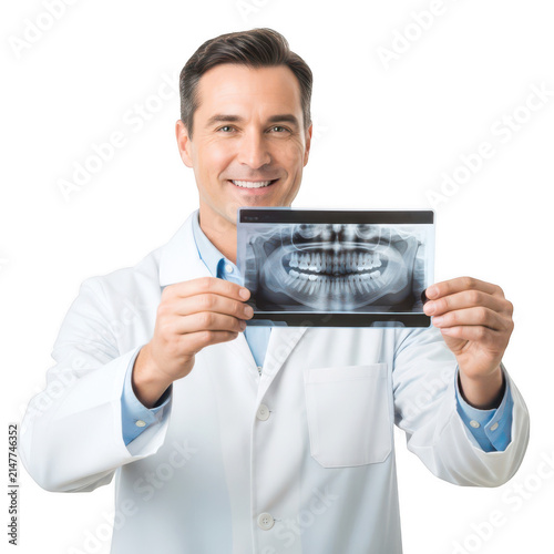 Dentist holding a dental x-ray image