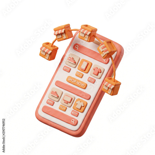 Online shopping mobile application interface with store connections