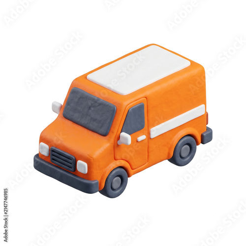 Orange delivery van isolated on transparent background for commercial use