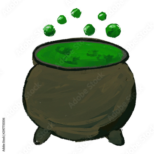 Obraz na płótnie hand drawn Halloween witch cauldron brewing a poisonous green spell illustration