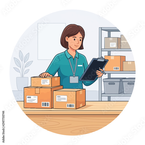 Worker organizing package for shipping and delivery service