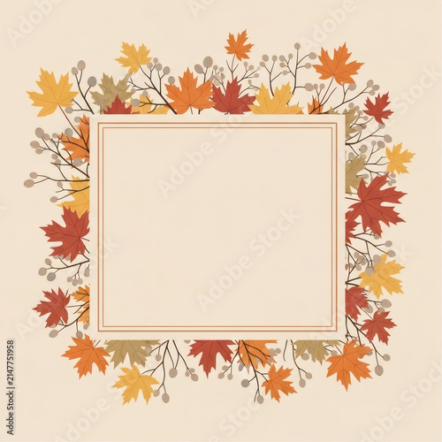 Autumn leaves frame label template with blank space vintage illustration
