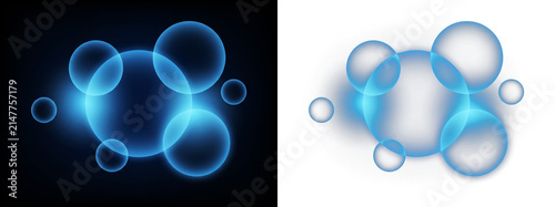 Blue light effect bubbles, abstract glowing circles for overlay design, Transparent background