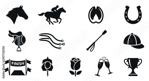 Fotografie Set of horse racing and equestrian sport icons.