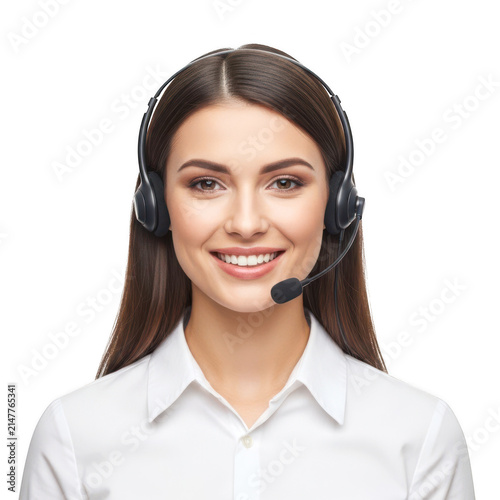 Friendly customer service agent wearing a headset