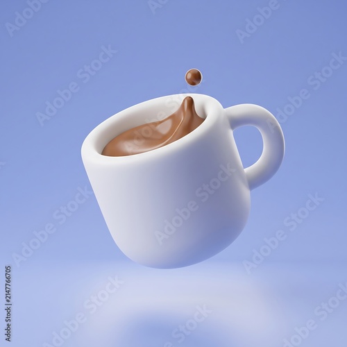 Hot chocolate mug with milk splash chocolate beverage delicious breakfast background isolated