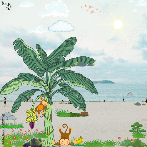 tropical island with palm trees and sea