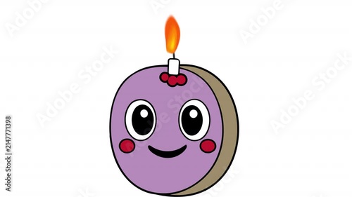 Cute cartoon character with a purple birthday cake. Character animation, alpha channel. Cartoon