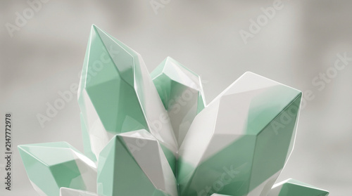 Facetas de cristal abstracto en paleta verde menta y blanco
