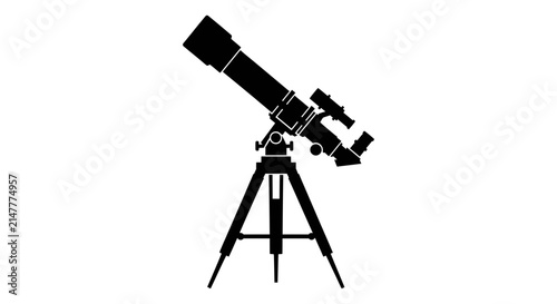 Reflecting telescope with tripod stand black silhouette on a white background silhouette