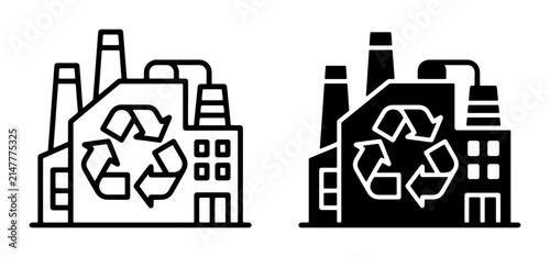 Recycling Factory Icons, Sustainable Industry Symbols, Eco-Friendly Production Graphics, Green Manufacturing Vector Art