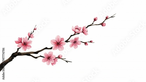 Cherry blossom branch, pink sakura flowers, spring floral element