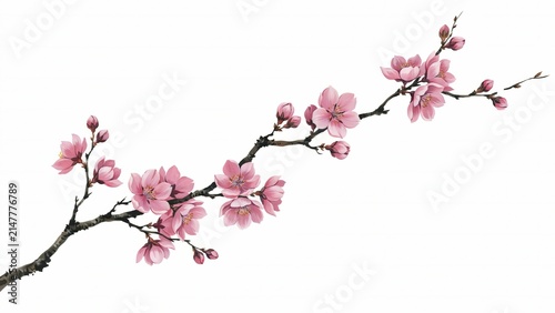 Cherry blossom branch, pink sakura flowers, spring floral element