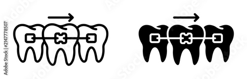 Orthodontic Braces Movement, Dental Alignment Icons, Tooth Correction Vector Graphics