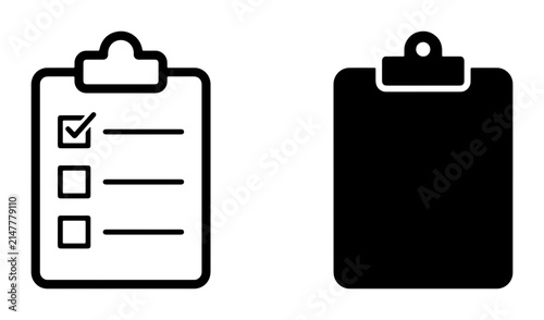 Clipboard Icons, Checklist and Blank Forms, Vector Graphics for Task Management and Documentation, Simple Outline and Solid Fill Styles