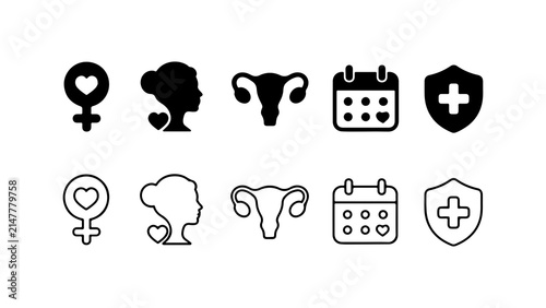 Bild auf Leinwand Women Health Icon Set in Silhouette and Outline Style Vector