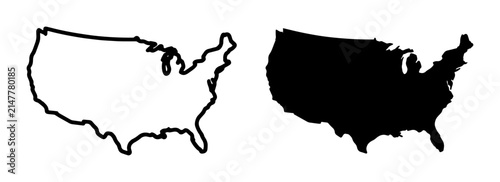 United States Map Outline and Silhouette Vector Icons, USA Geography Symbols for Design