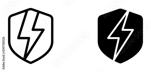Shield with Lightning Bolt Icon Set, Security and Power Symbols, Vector Graphics for Protection and Energy Concepts