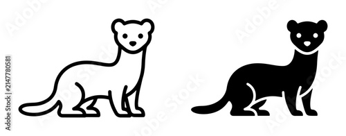 Ferret Icon Set, Outline and Silhouette Vector Graphics, Cute Animal Illustrations for Wildlife and Pet Themes