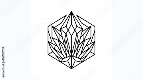 Abstract geometric crystal emblem in black line art