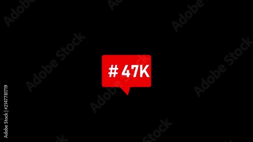 Social media follower counter animation: red notification bubble with increasing k-count for influencer marketing and digital engagement