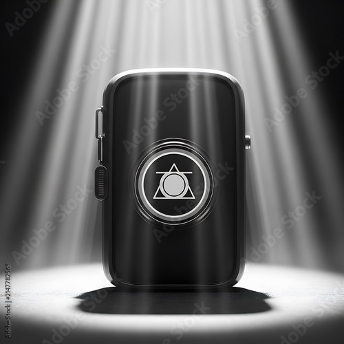 Modern black tech device under bright spotlights