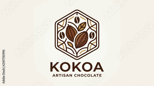 Artisan chocolate logo featuring stylized cocoa beans.