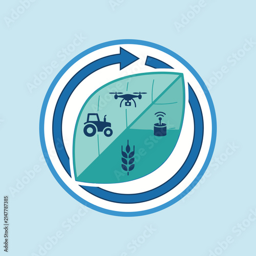 Smart agriculture icon with drone and tractor.