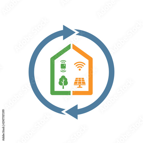 Smart green home automation and renewable energy icon.